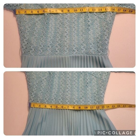 Mary Dobbs Original Vintage 60s Blue Polyester Hostess Dress Zigzag Pleats - Picture 16 of 16